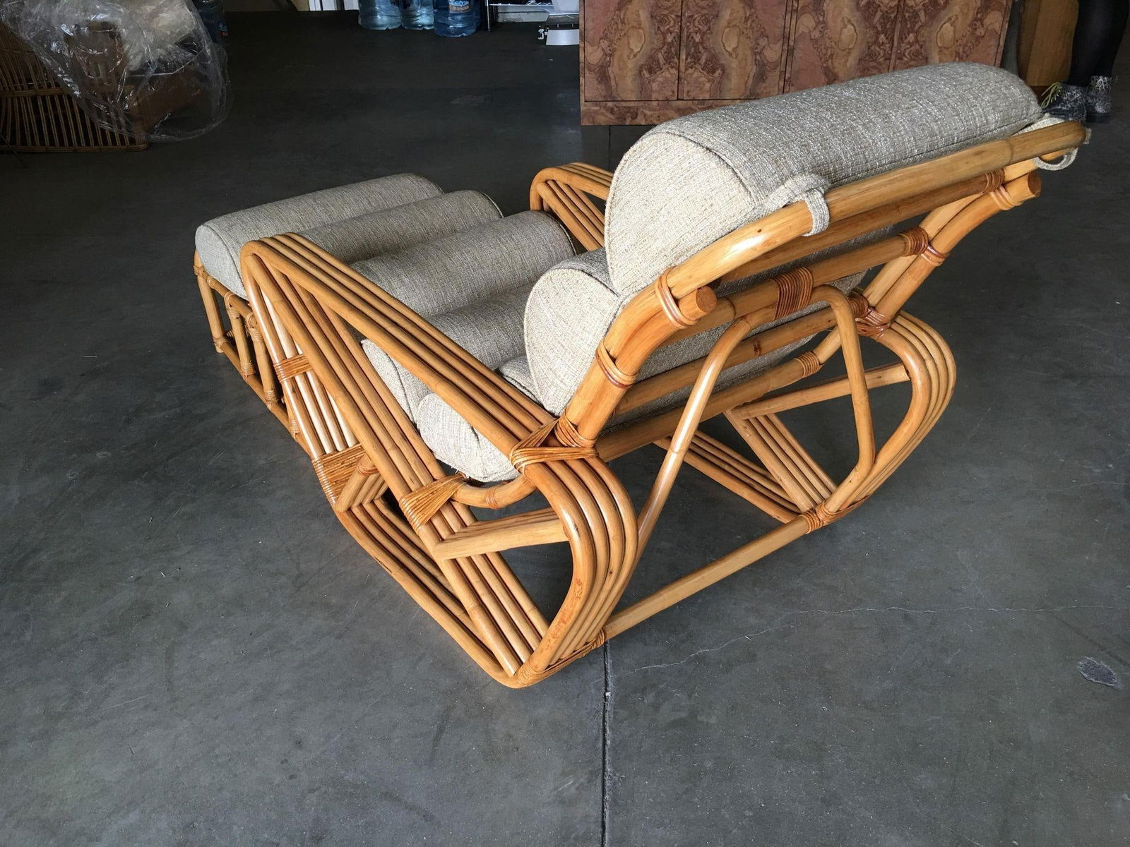 Restored 1940s Rattan 2 Piece Square Pretzel 4-Strand Chaise Lounge - 3