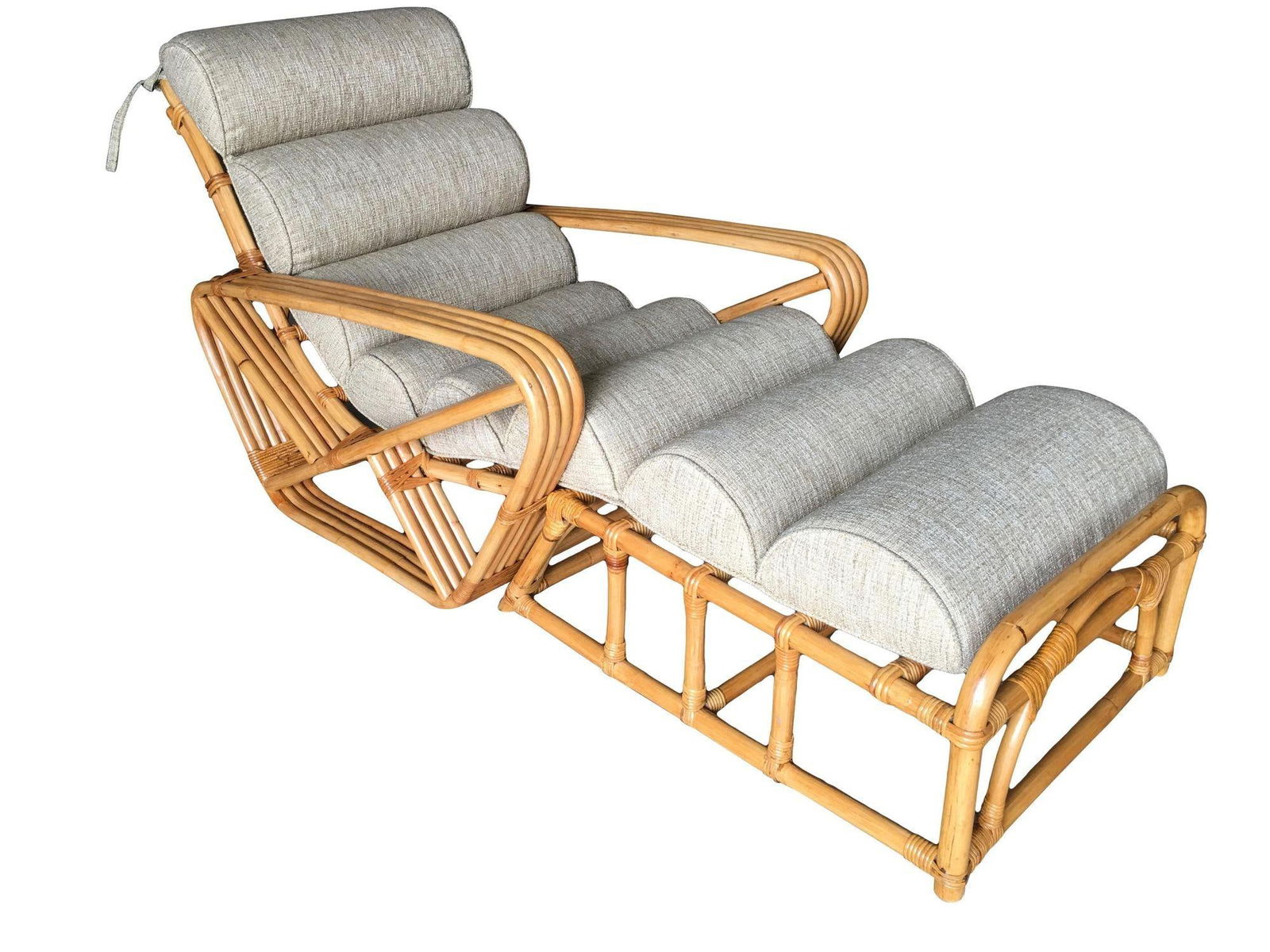 Restored 1940s Rattan 2 Piece Square Pretzel 4-Strand Chaise Lounge - 6