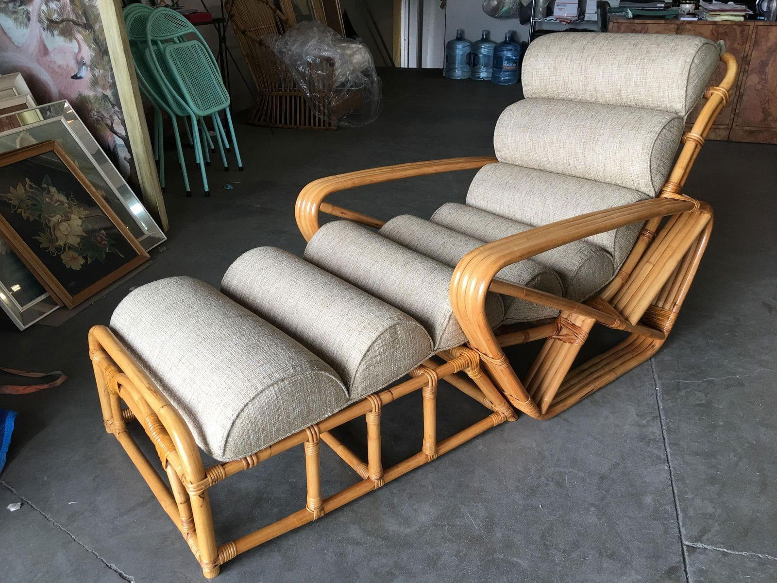 Restored 1940s Rattan 2 Piece Square Pretzel 4-Strand Chaise Lounge - 9