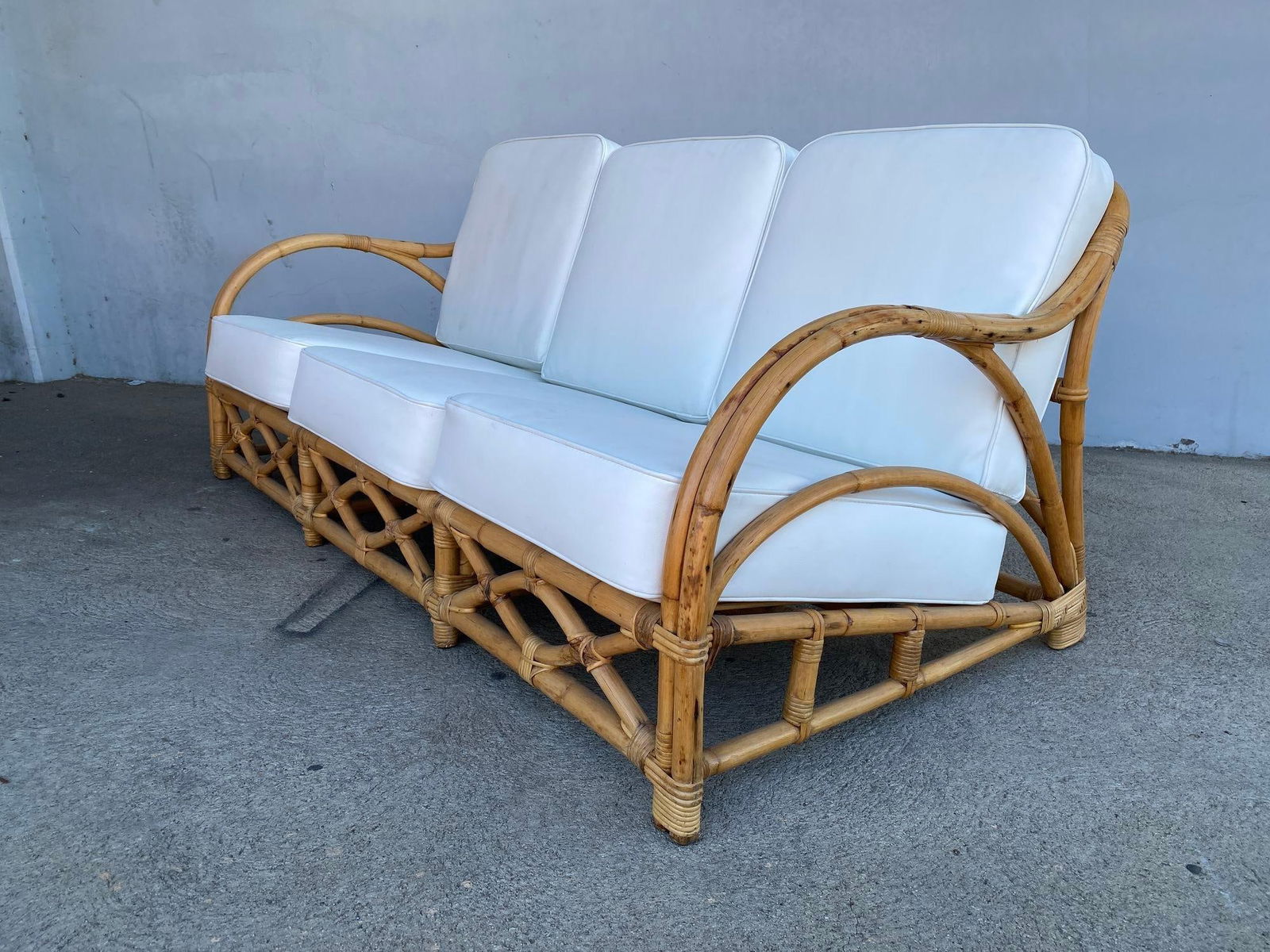 Rare Restored "1940s Transition" Rattan Sofa and Lounge Chair Living Room Set - 10