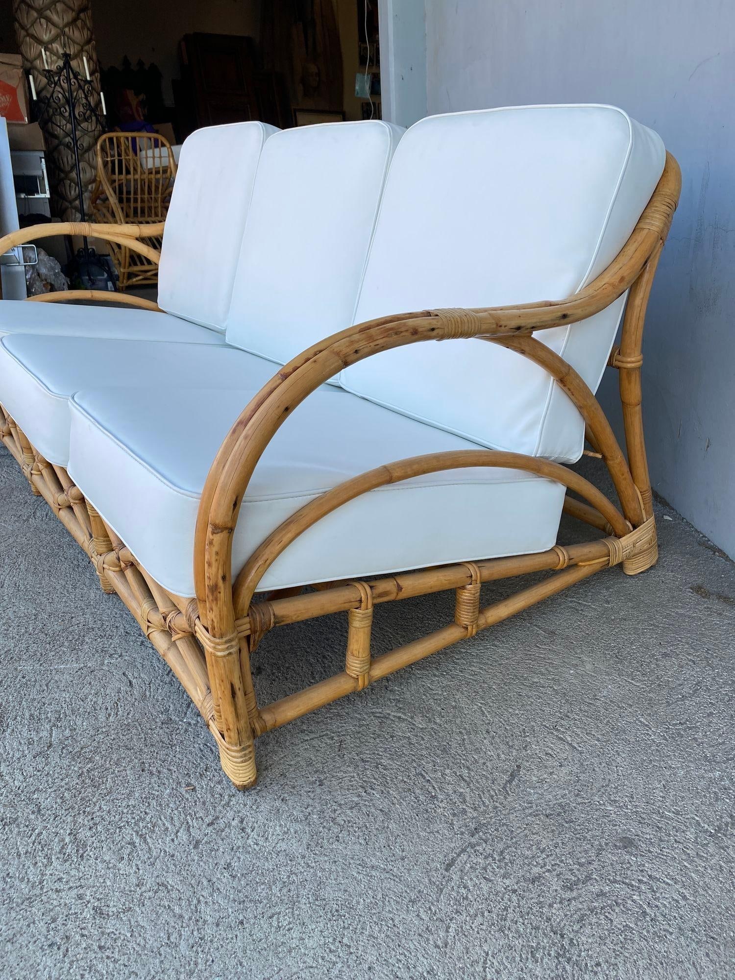 Rare Restored "1940s Transition" Rattan Sofa and Lounge Chair Living Room Set - 15