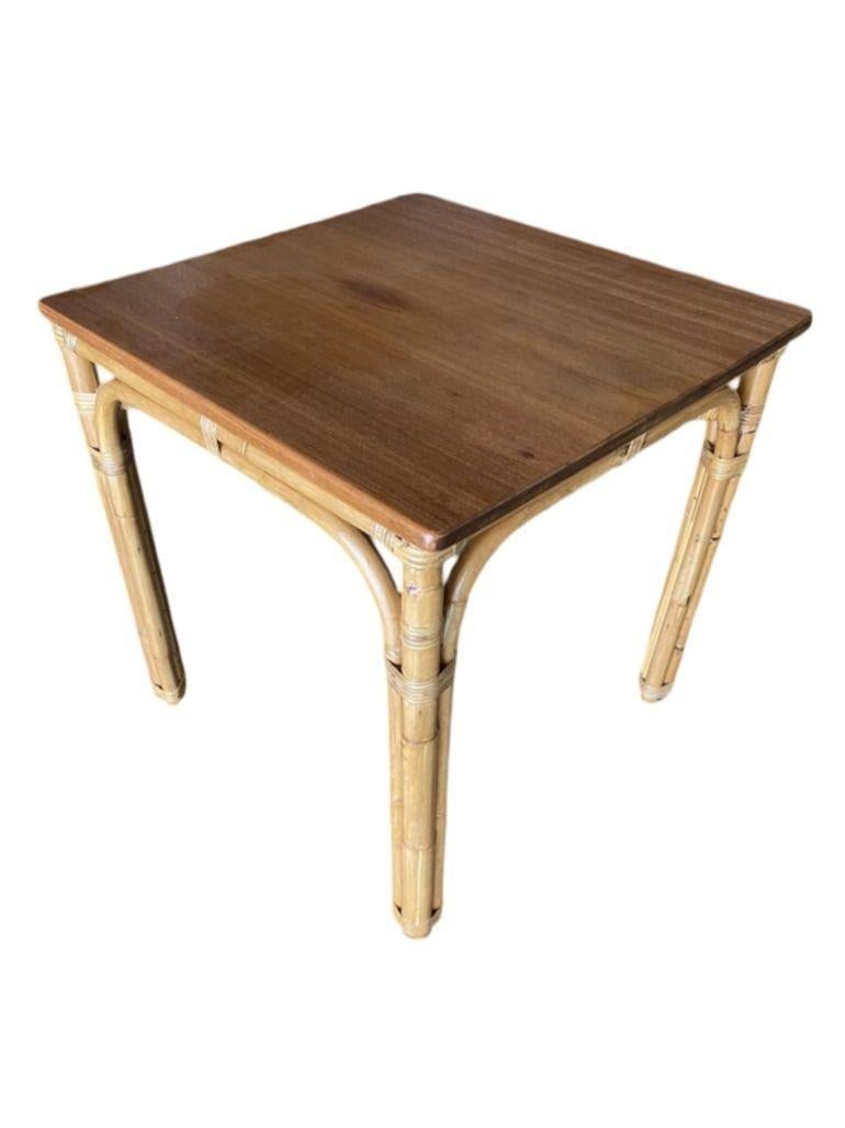 Restored Mid-century 3-Strand "Arch" Base Rattan Games Table W/ Mahogany Top - 3