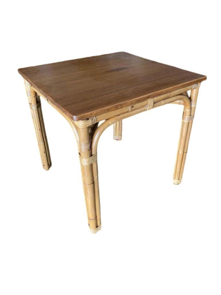 Restored Mid-century 3-Strand "Arch" Base Rattan Games Table W/ Mahogany Top - 6