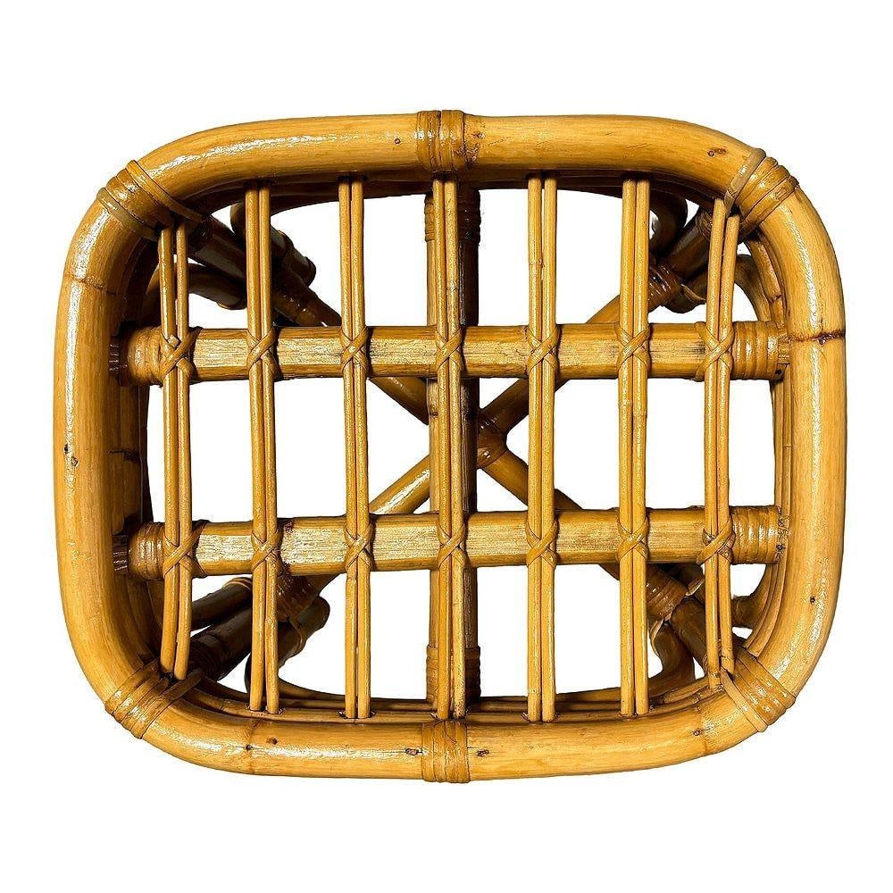 Restored Mid-century Rattan & Wicker Triple Arched Vanity Stool w/ Palm Fabric - 12