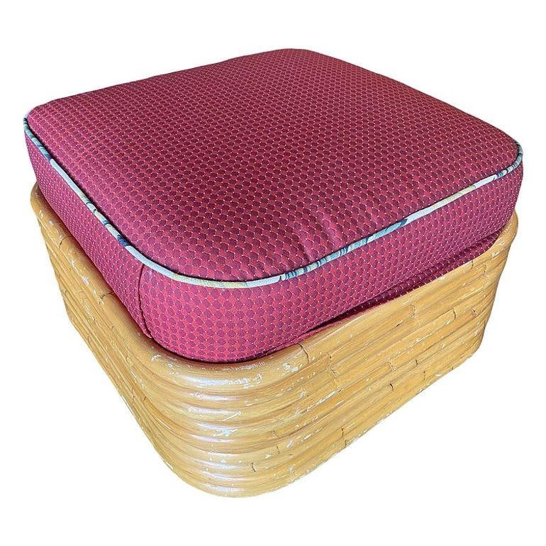 Restored Mid Century 9 Strand Paul T Frankl Style Stacked Rattan Ottoman Stool - 4