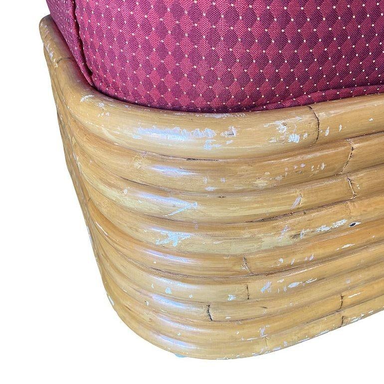 Restored Mid Century 9 Strand Paul T Frankl Style Stacked Rattan Ottoman Stool - 6