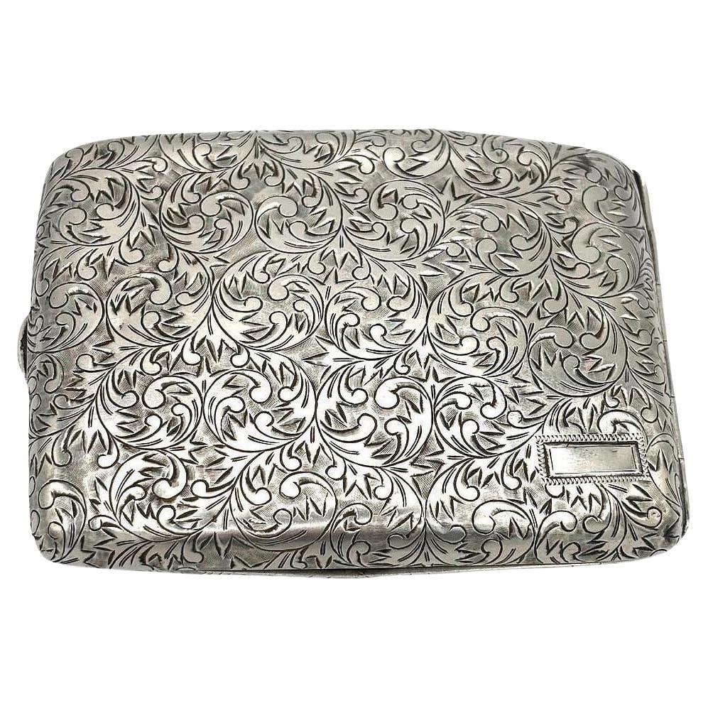 Hand Etched Edwardian Sterling Silver Cigarette Case Wallet - 7