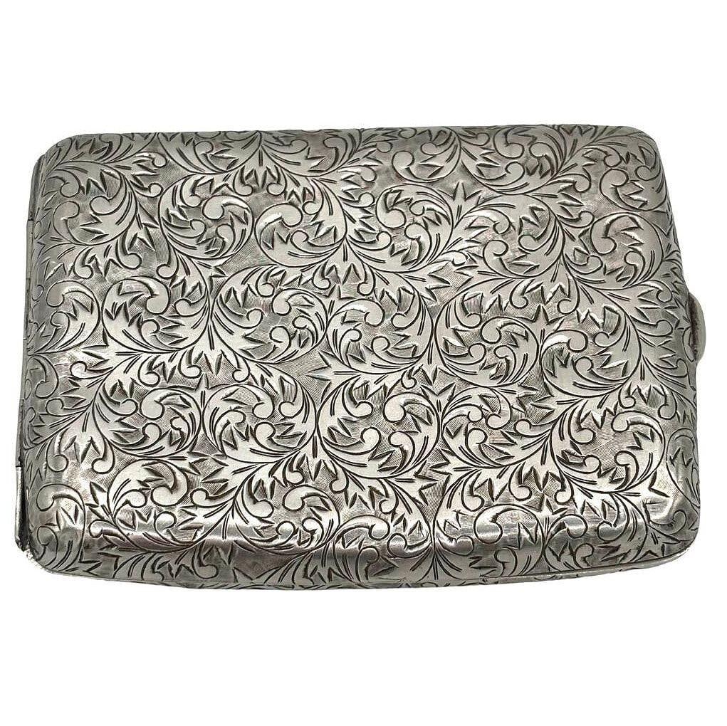 Hand Etched Edwardian Sterling Silver Cigarette Case Wallet - 8