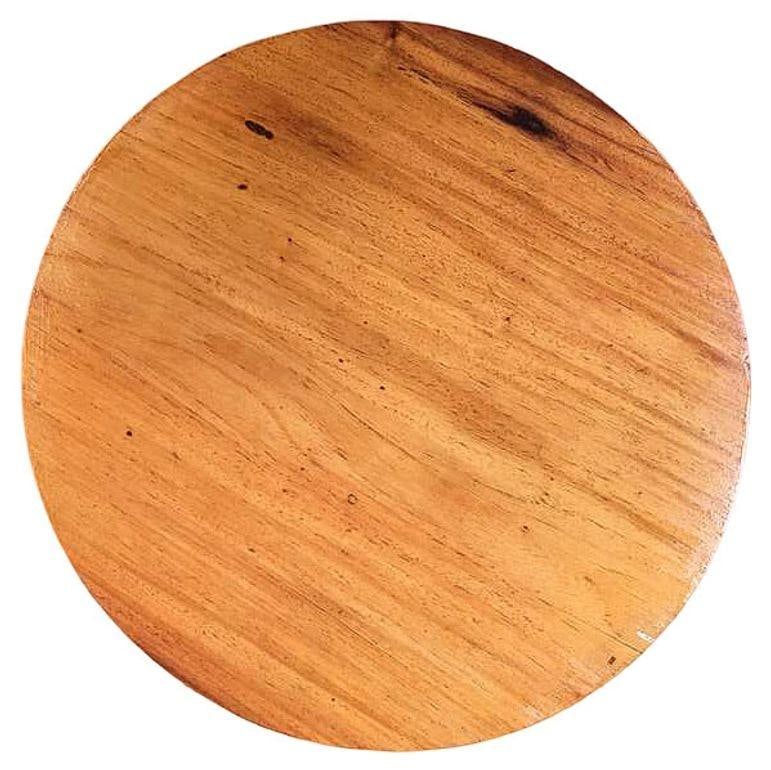 Restored Round Stick Rattan Coffee Table with Mahogany Top - 4