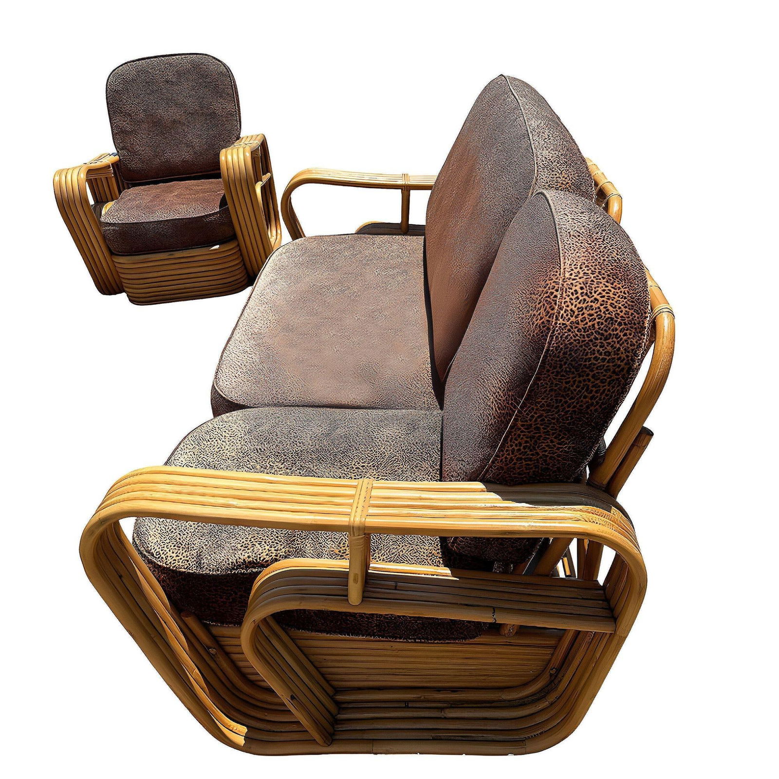 Restored Five-Strand Streamline Square Pretzel Rattan Sofa & Chair set - 2