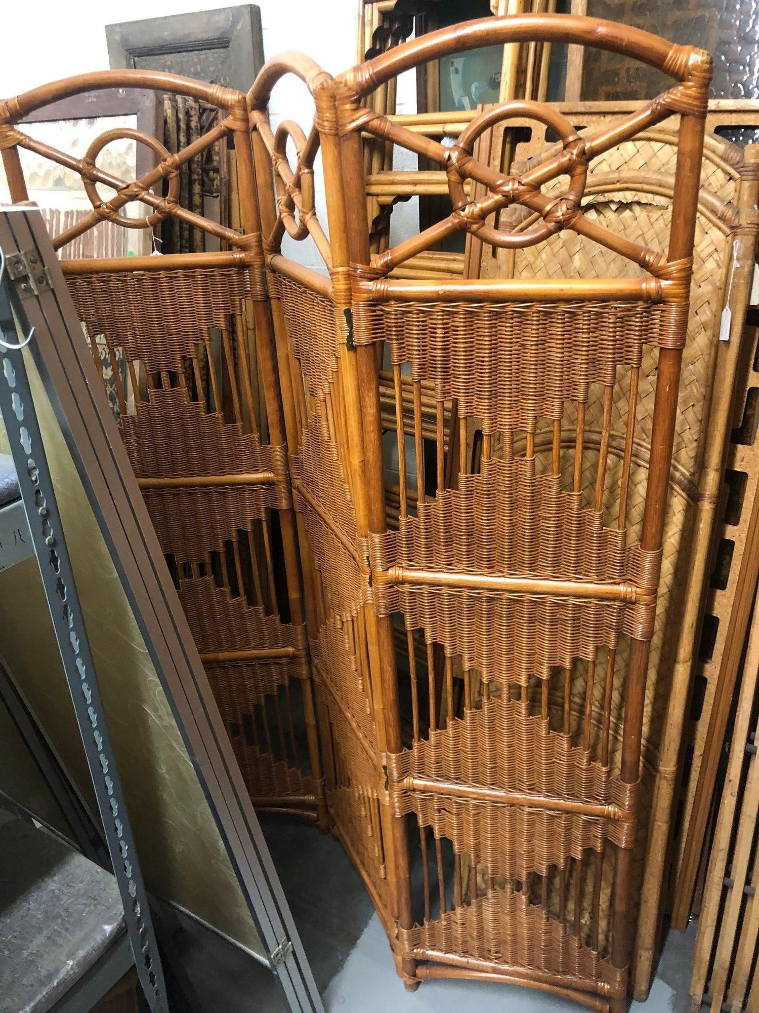 Folding Screen, Rattan and Woven Wicker 3 Panel - 4