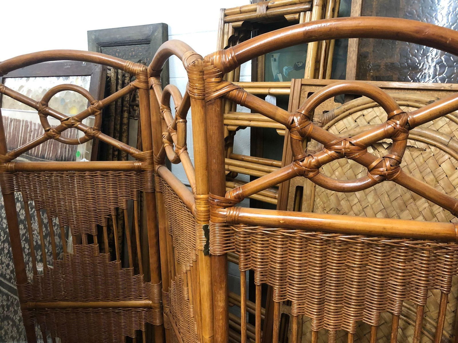 Folding Screen, Rattan and Woven Wicker 3 Panel - 5