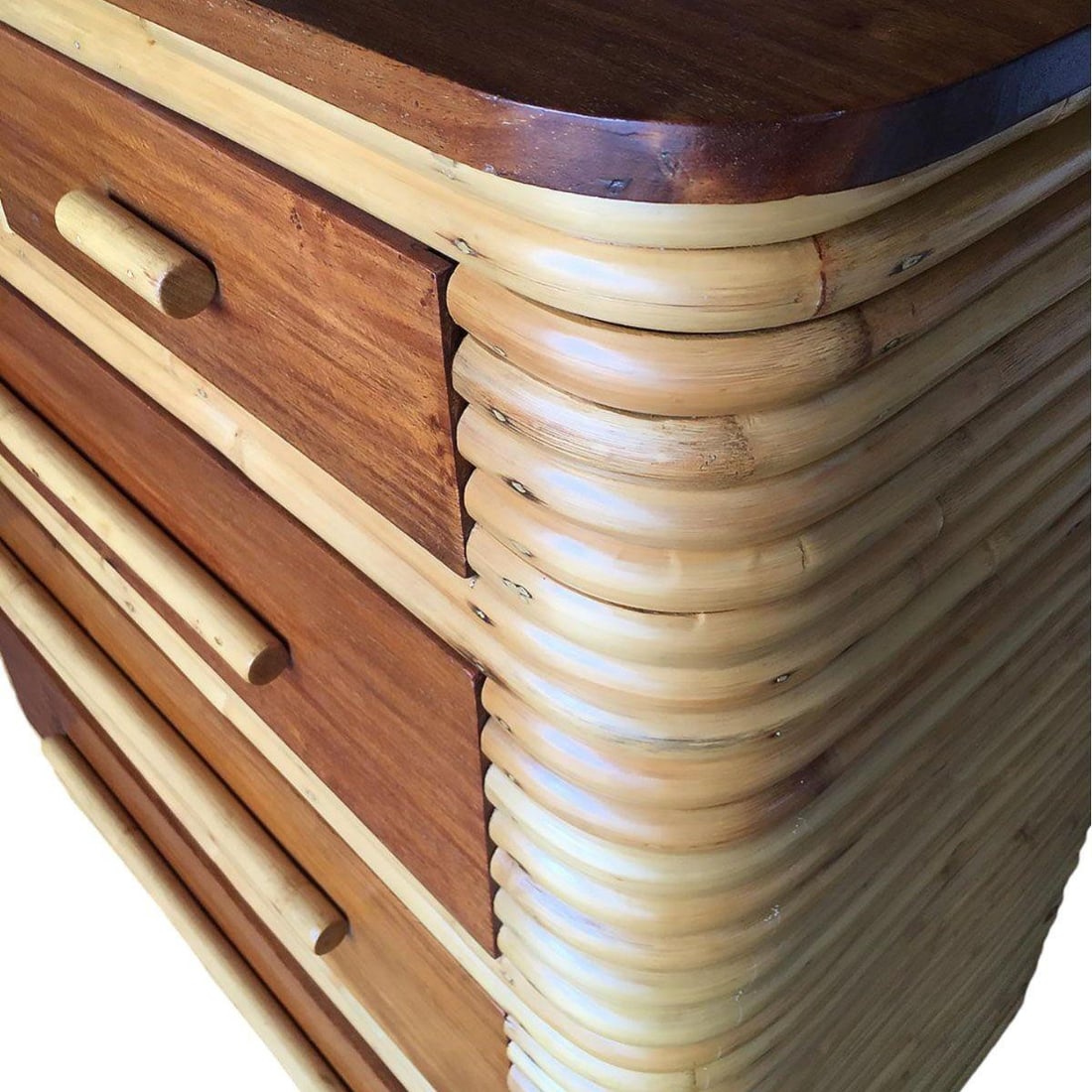 Restored Art Deco Highboy Stacked Rattan and Mahogany Dresser - 13