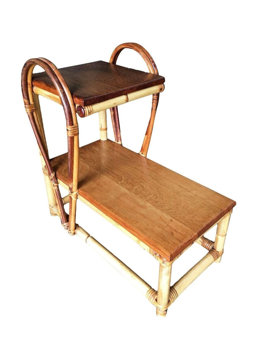 Restored Rattan Tear Drop Rattan Table W/ Mahogany Tops - 6