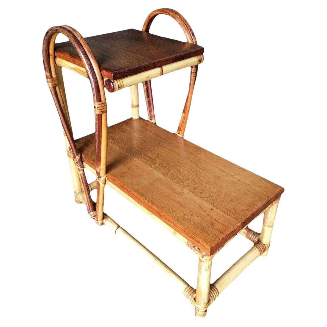 Restored Rattan Tear Drop Rattan Table W/ Mahogany Tops - 7