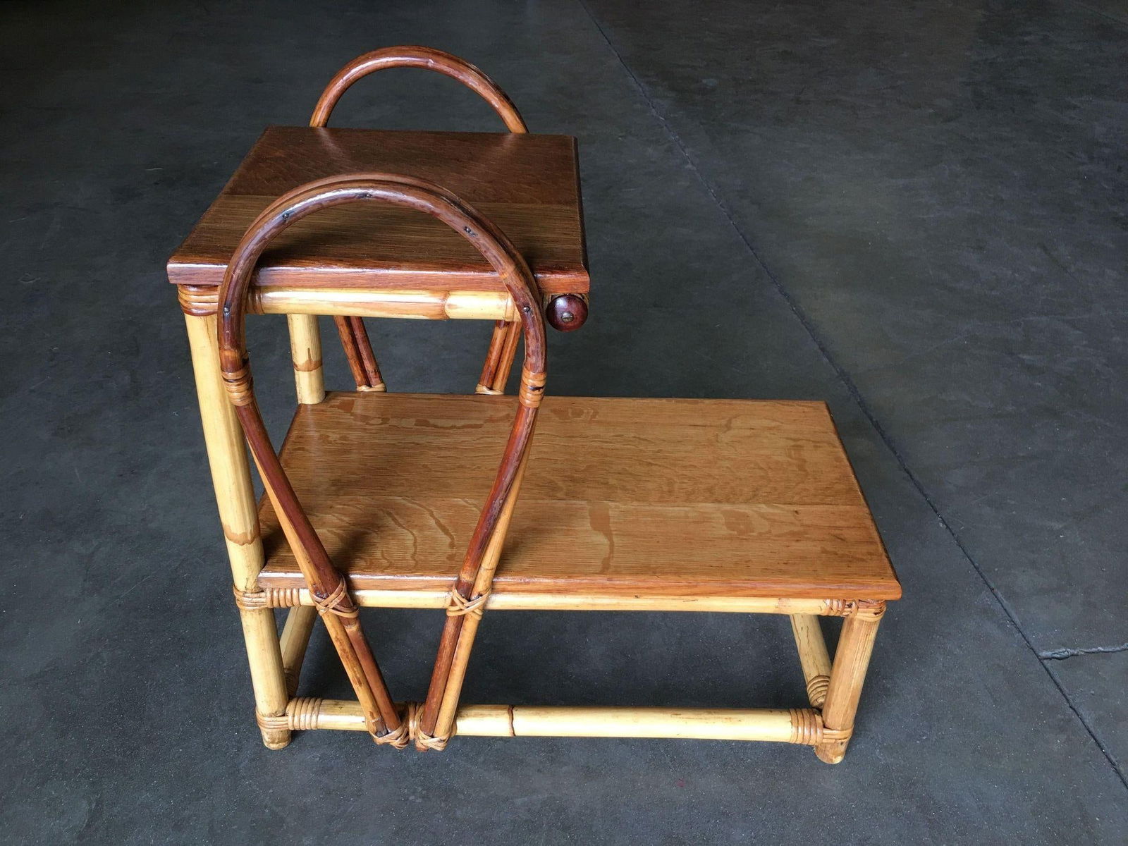 Restored Rattan Tear Drop Rattan Table W/ Mahogany Tops - 8