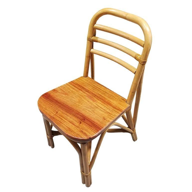 Restored Rattan Skeleton Back Dining Room Chair w/ Mahogany Seat, Set of Six - 4