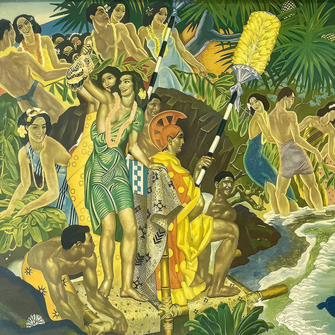 Matson Lines Hawaii "Festival of the Sea" Lithograph by Eugene Savage, Framed - 14