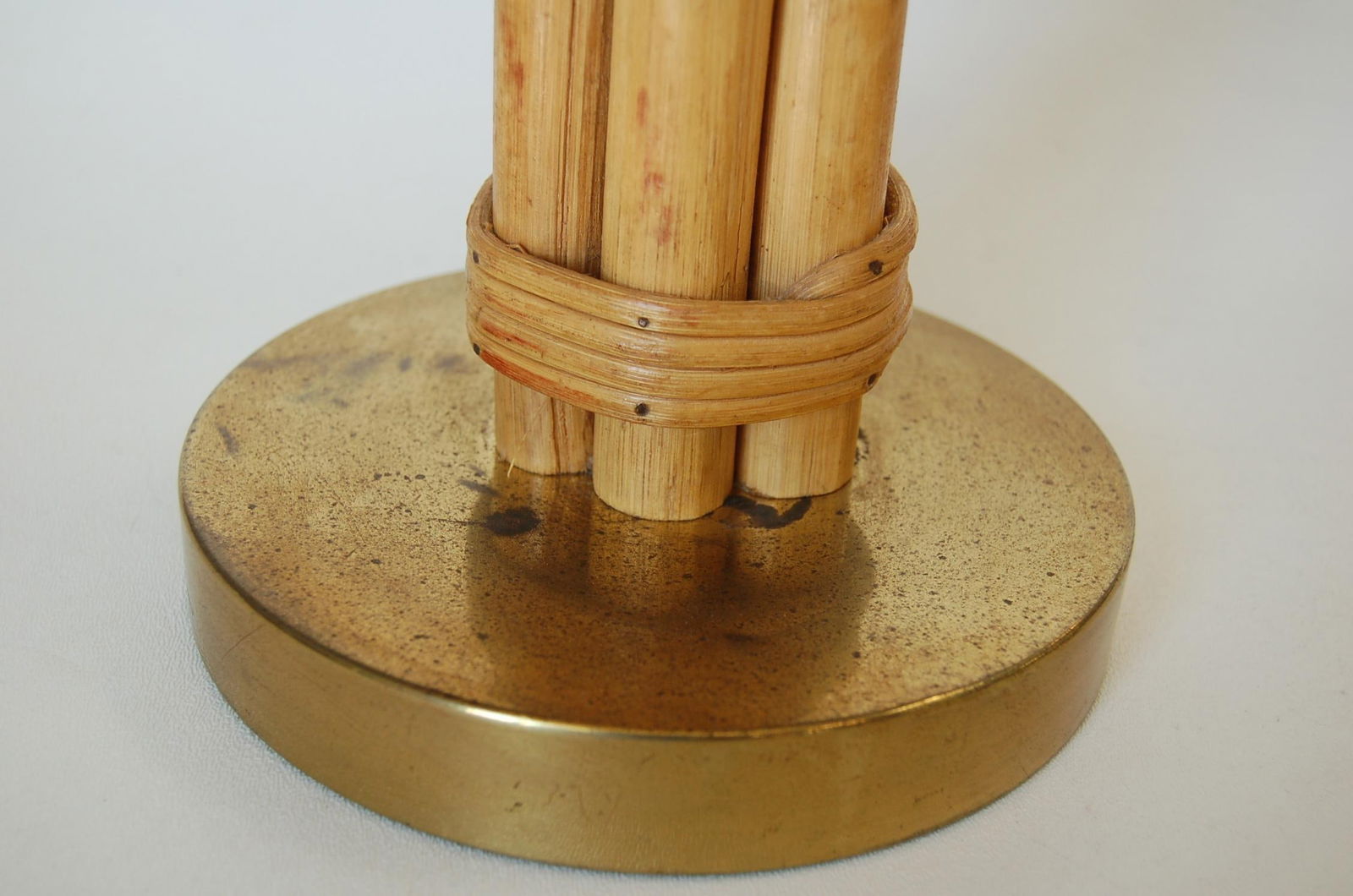 Restored Midcentury Six-Strand Rattan Table Lamp & Brass Base W/ Fancy Wrapping - 5
