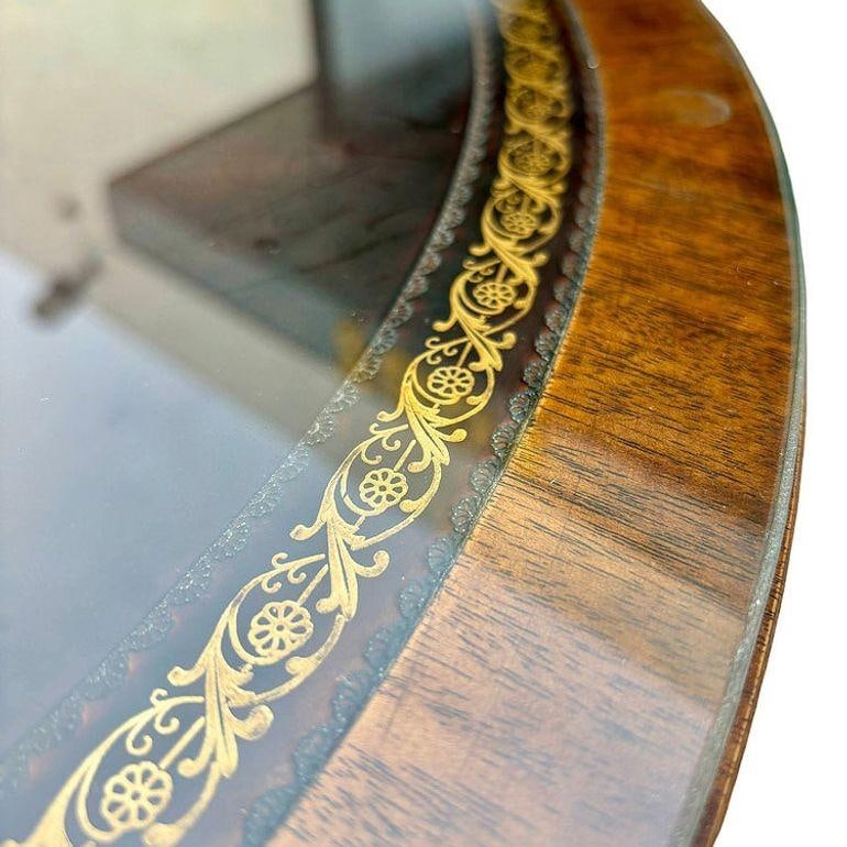 Mahogany & Brass Round Drum Coffee Table w/ Inlaid Leather by Weiman (SIGNED?) - 4