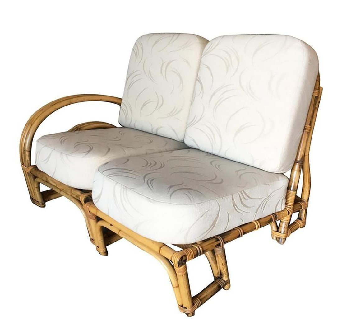 Restored Double Horseshoe Rattan Sofa, Lounge Chair, Side Table Living Room Set - 12