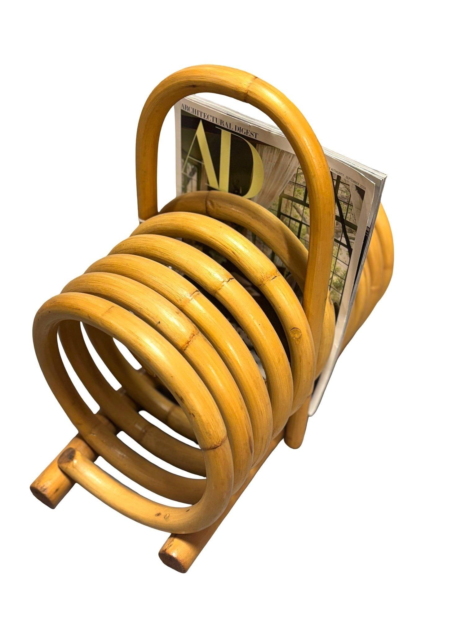 Restored Rattan Magazine Holder with Carrying Handle - 3
