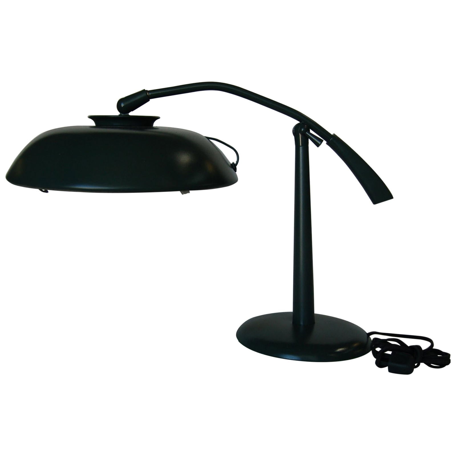 Midcentury Green Enamel Brass Swivel Table Lamp with Large Saucer Shade (1 of 18)