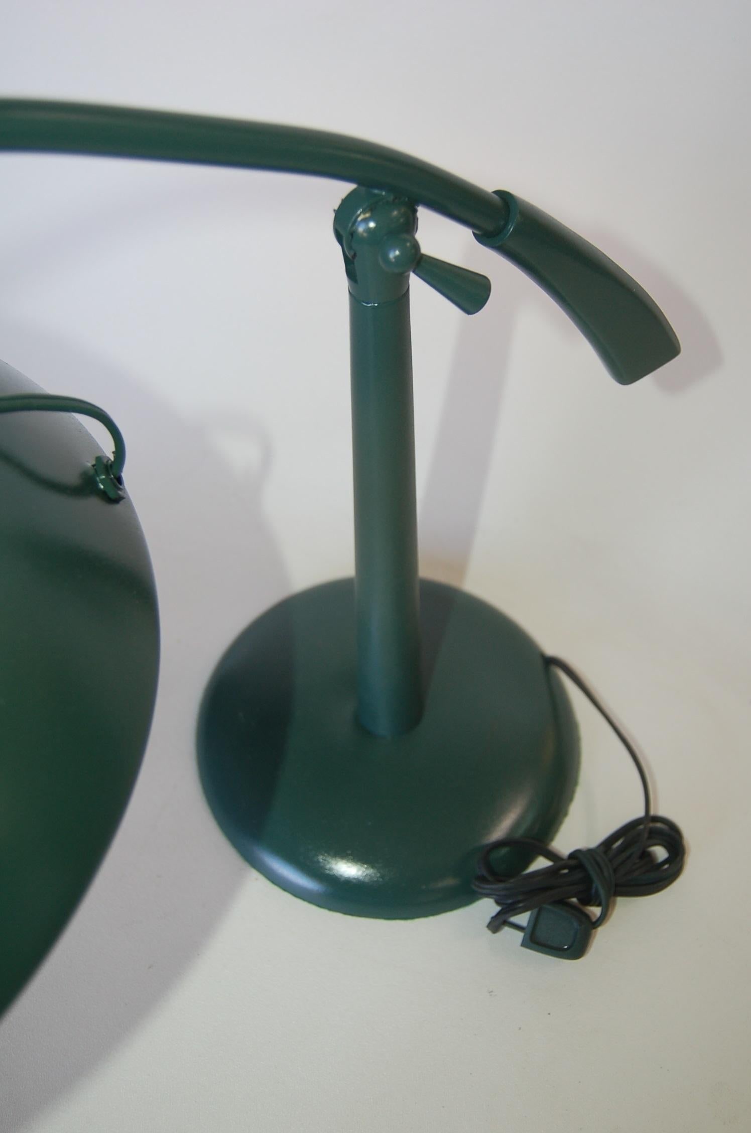 Midcentury Green Enamel Brass Swivel Table Lamp with Large Saucer Shade - 5