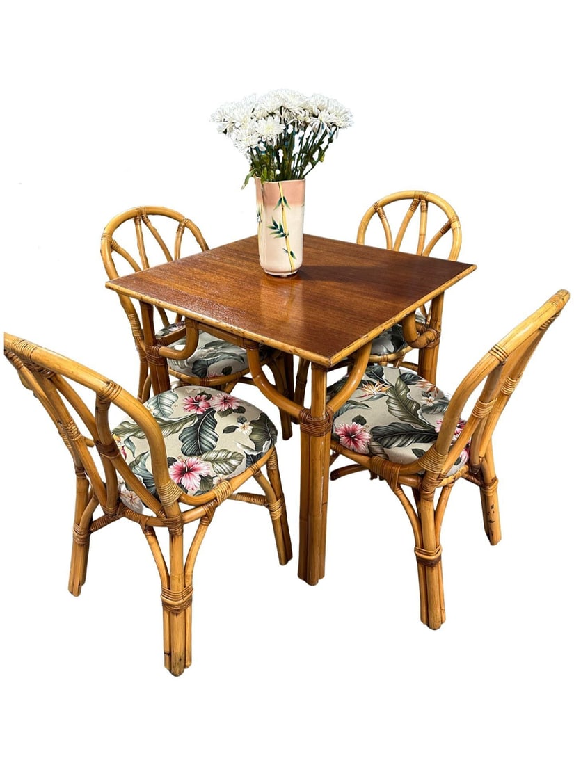 Restored Rattan 3-Strand "Hour Glass" Dining Table & Chairs Dining Set - 14