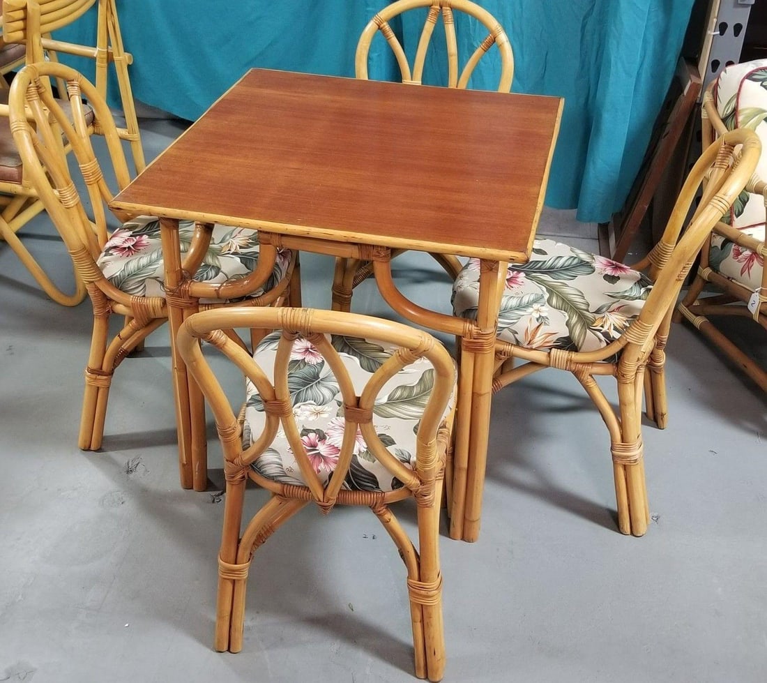Restored Rattan 3-Strand "Hour Glass" Dining Table & Chairs Dining Set - 19