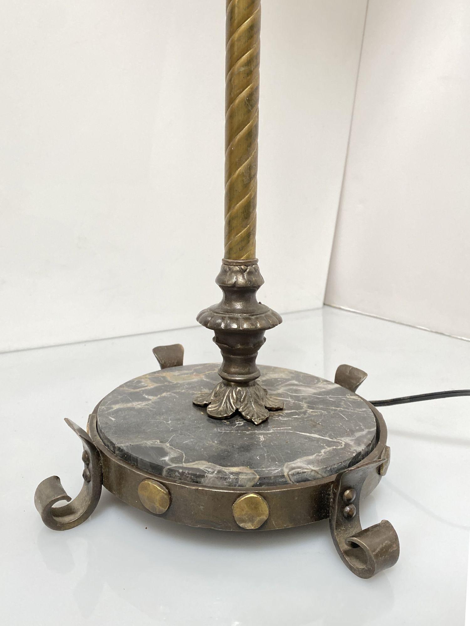Brass & Marble Empire Iron Marble Floor Lamp w/ Beaded Shade - 4