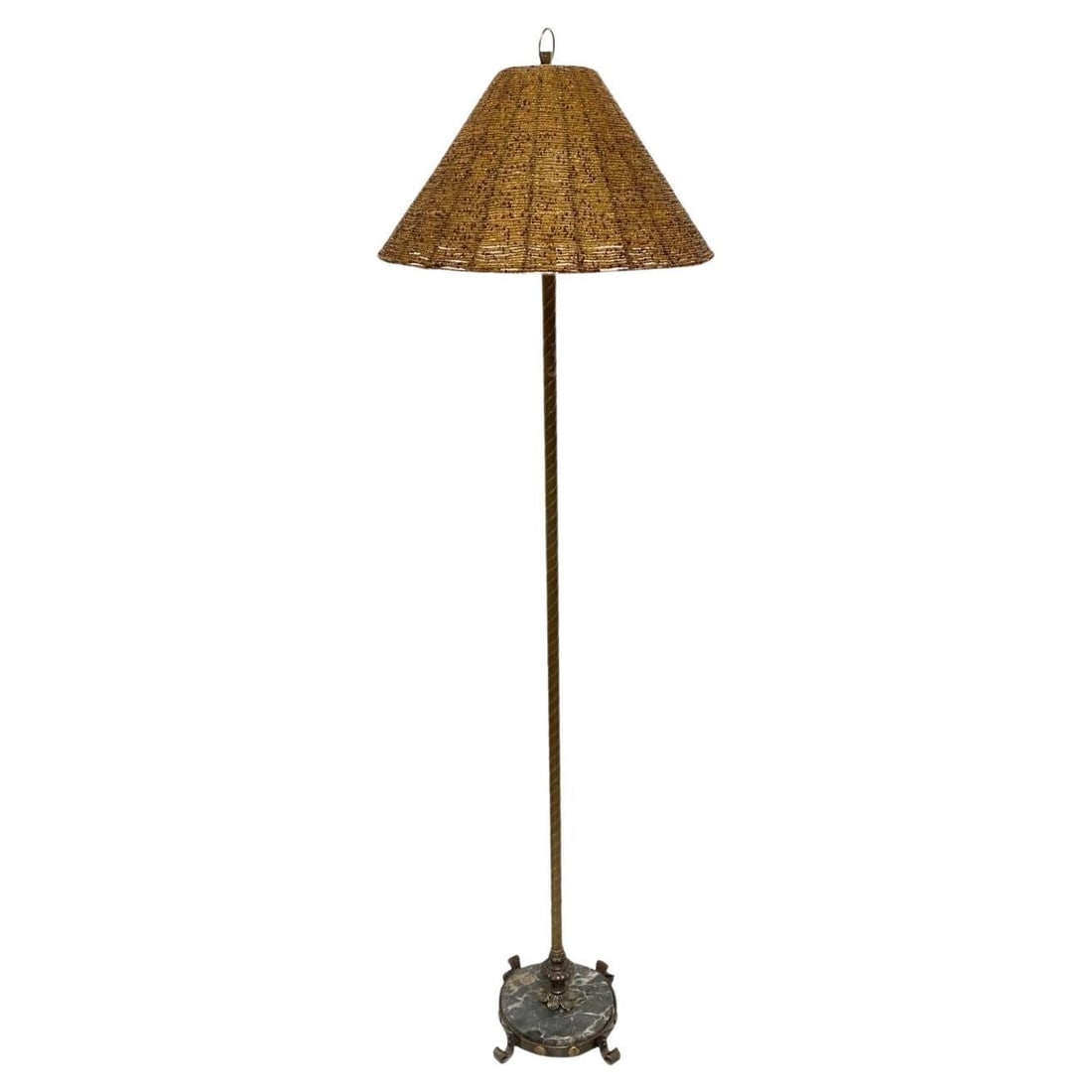 Brass & Marble Empire Iron Marble Floor Lamp w/ Beaded Shade - 7