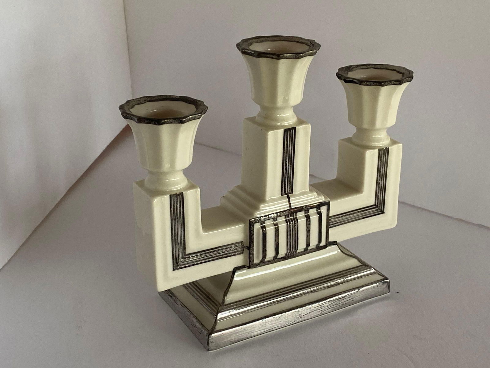 Stepped Art Deco Candelabra with Sterling Silver Overlay by Lenox - 14