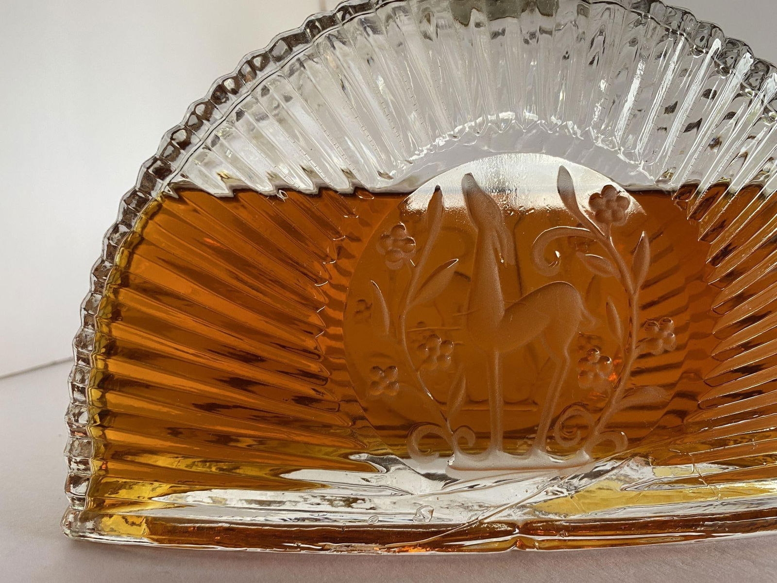 Art Deco Stepped Art Glass Perfume Bottle W/ Deer Motif - 4