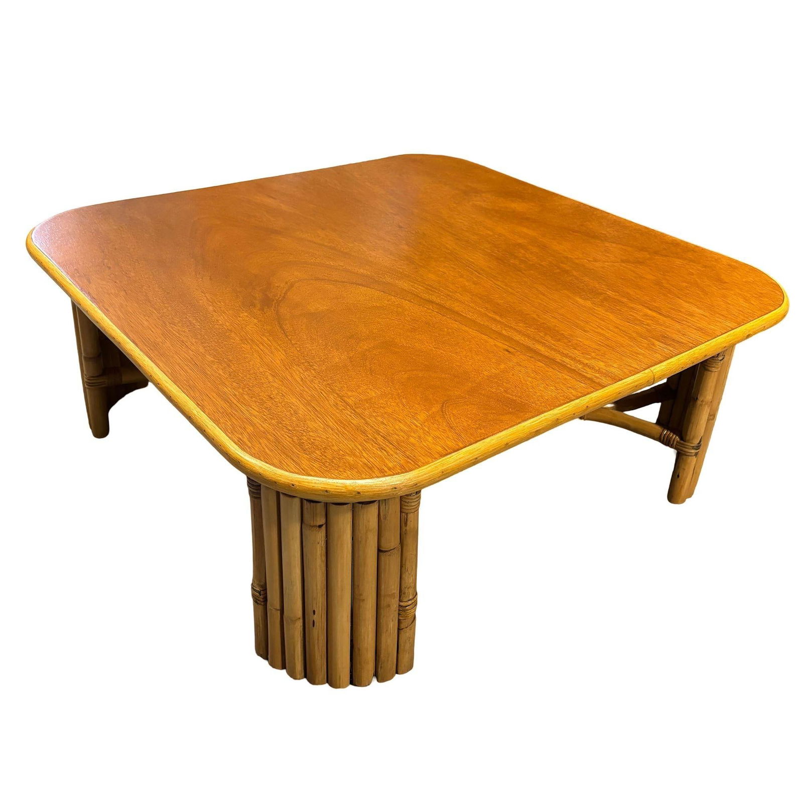 Restored 3' Sqaure Rattan Coffee Table w/ Vertically Stacked Legs - 15