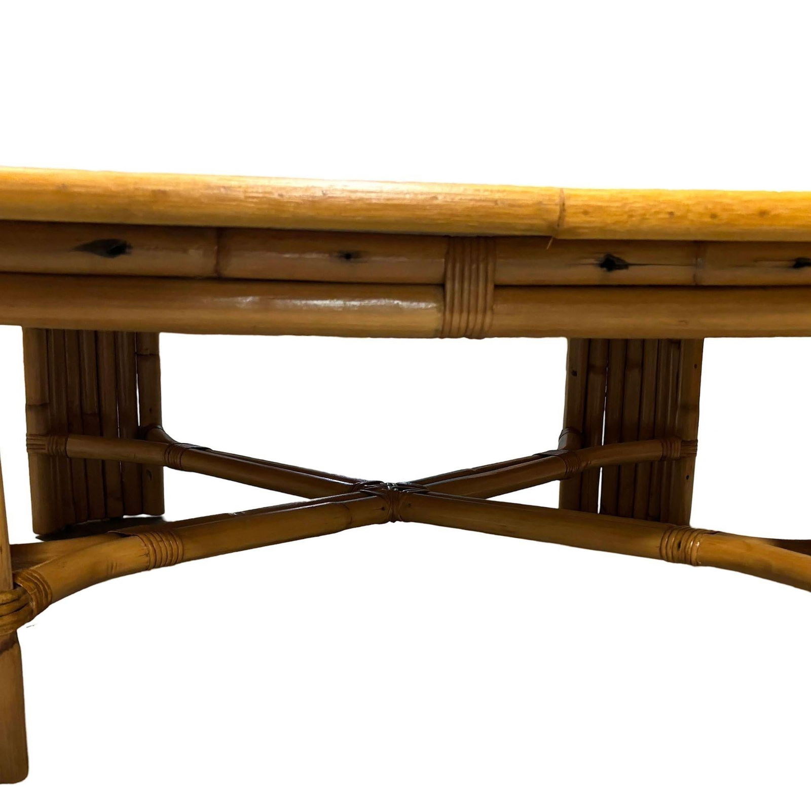 Restored 3' Sqaure Rattan Coffee Table w/ Vertically Stacked Legs - 17