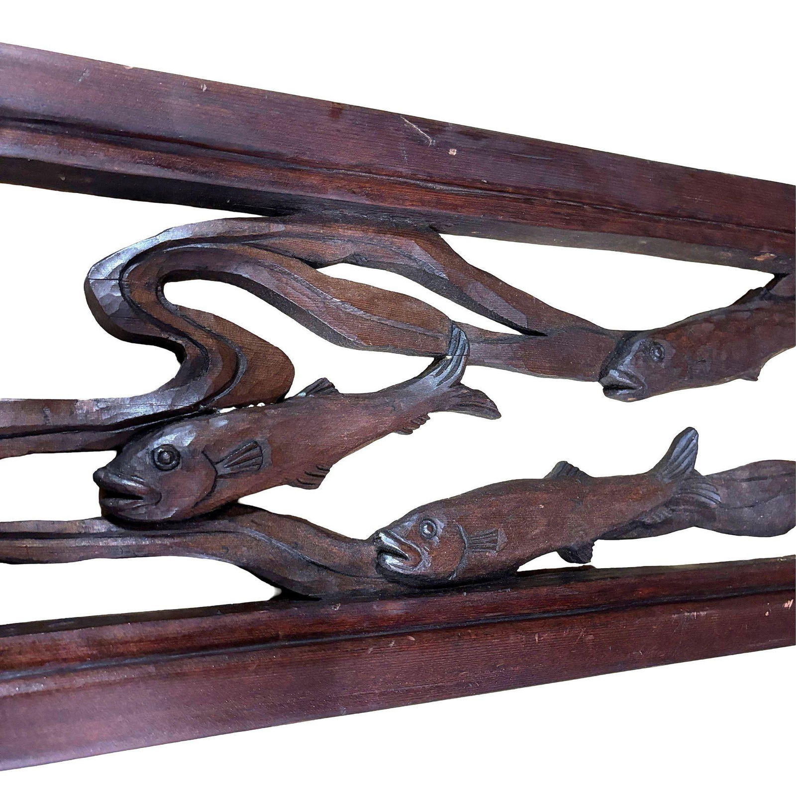 Asian Style Koi Fish Wall Hanging Cherry Wood Sculpture, Signed - 5