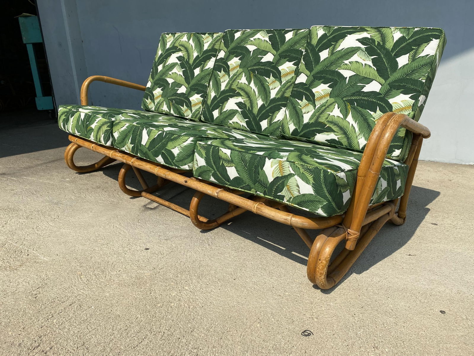 Restored "Hairpin" Leg Rattan 2-Strand 3-Seat Sofa with Bent Pole Arms - 10