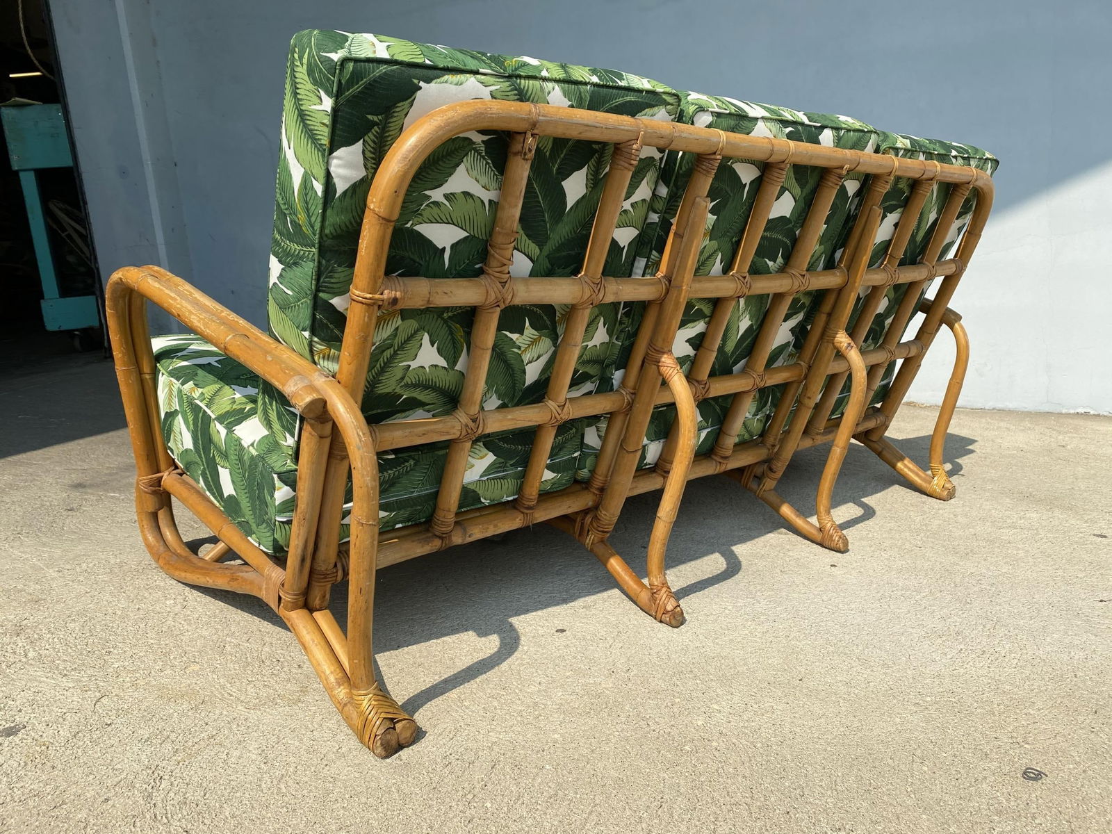 Restored "Hairpin" Leg Rattan 2-Strand 3-Seat Sofa with Bent Pole Arms - 14