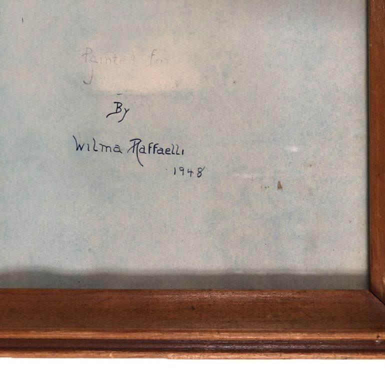 Lady on Ottoman Wood Framed Pinup Painting by Wilma Raffaelli, 1948. - 5