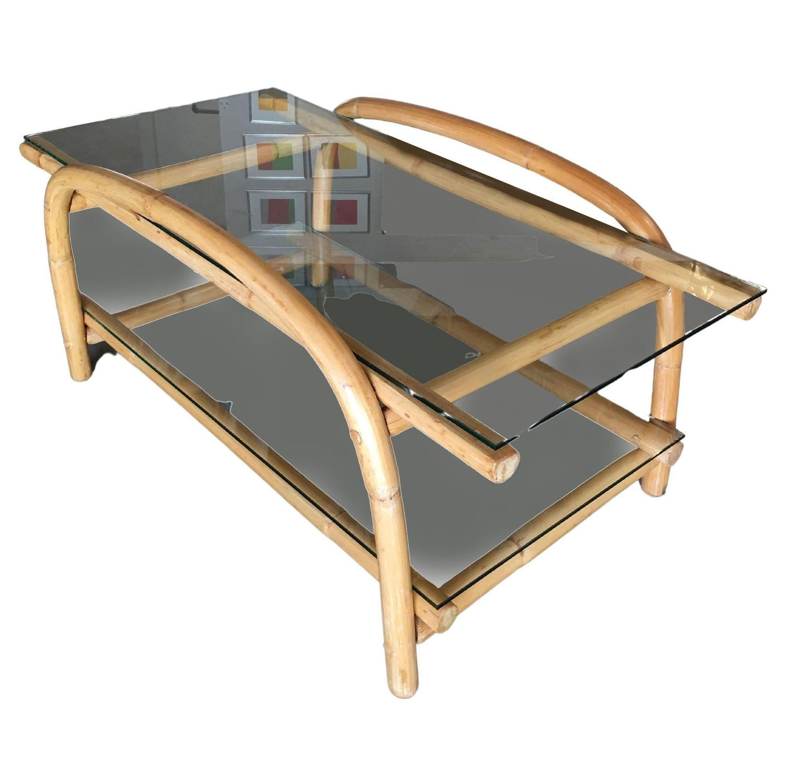 Restored Rattan End Table with Glass - 4