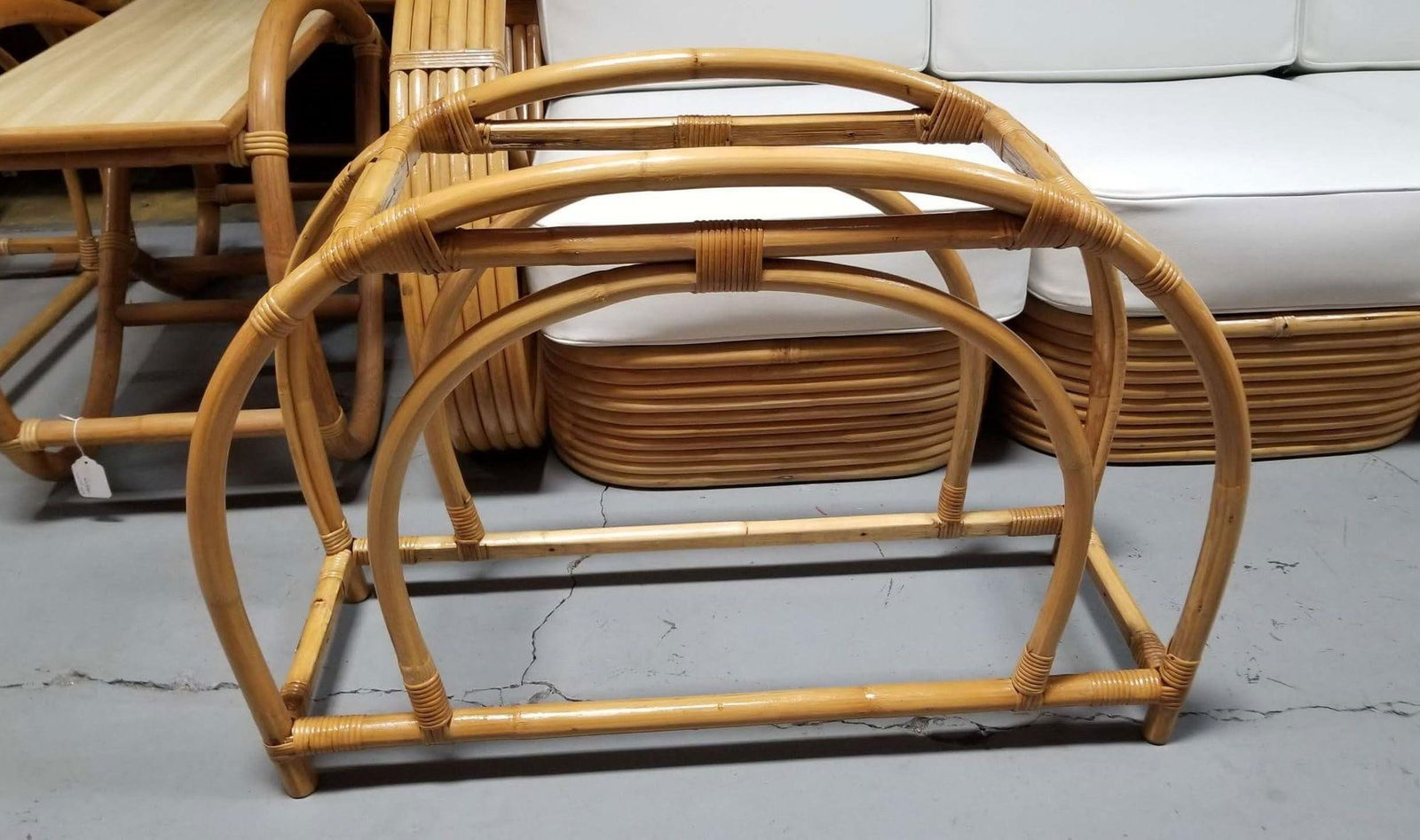 Restored Rattan Double Arched Two-Tiered Single Strand Table - 3