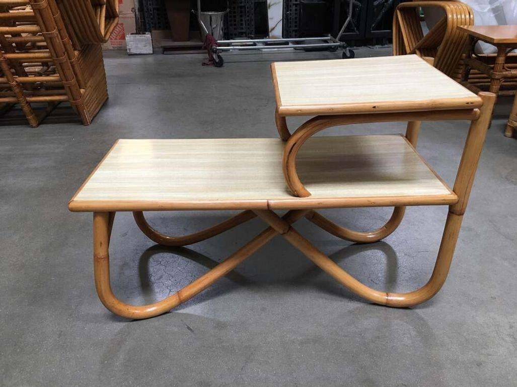 Restored Arch Leg Two-Tier Rattan Side Lamp Table - 10