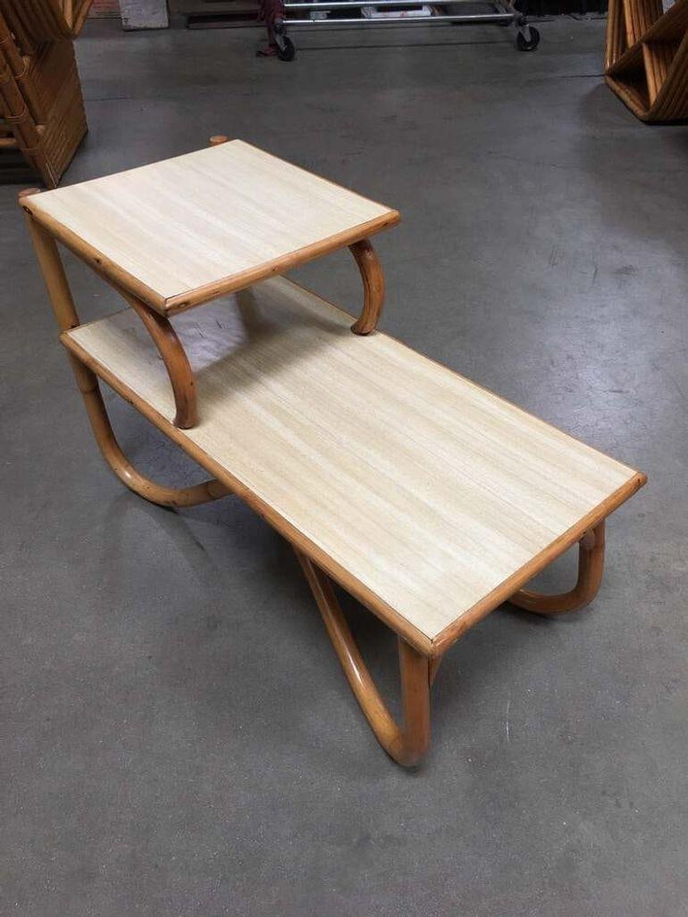 Restored Arch Leg Two-Tier Rattan Side Lamp Table - 4