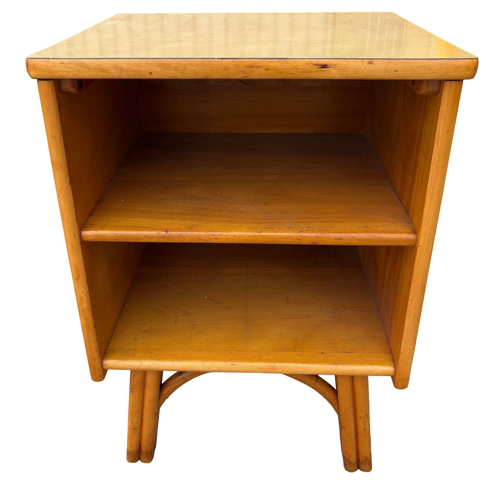 Restored Heywood Wakefield Blond Birch End Table w/ Rattan Legs - 18