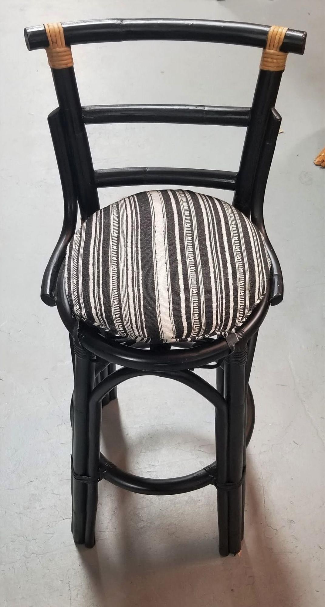 Restored Black Rattan Bar Stools Pair in the style of John Wisner - 3