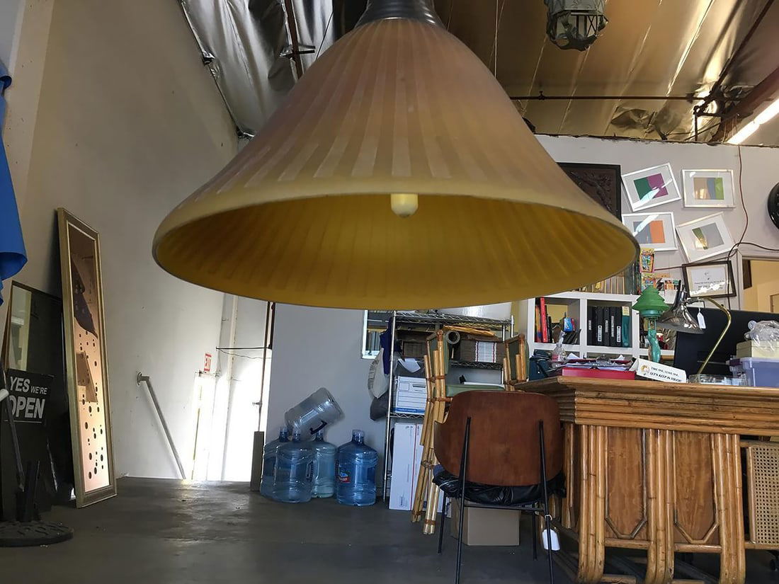 Bronze Hanging Lamp with Amber Glass Shade - 14