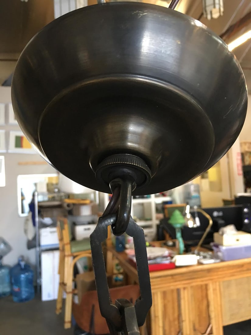 Bronze Hanging Lamp with Amber Glass Shade - 9