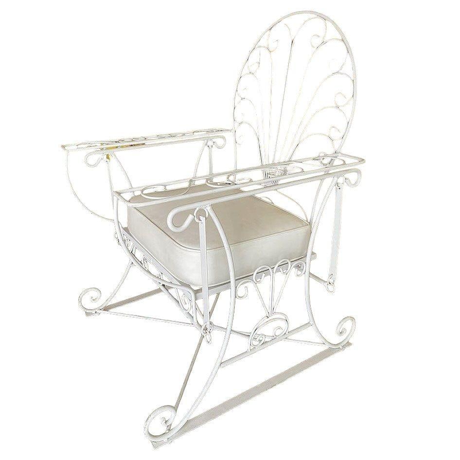 Iron Wire Patio/Outdoor Slider Rocking Lounge Chair with Scrolling Arms, Pair - 12