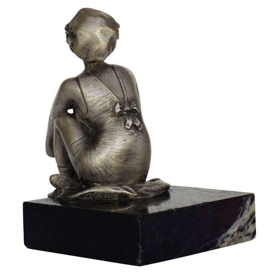 Art Deco Nickel Plate Smoking Flapper on Marble Base - 6